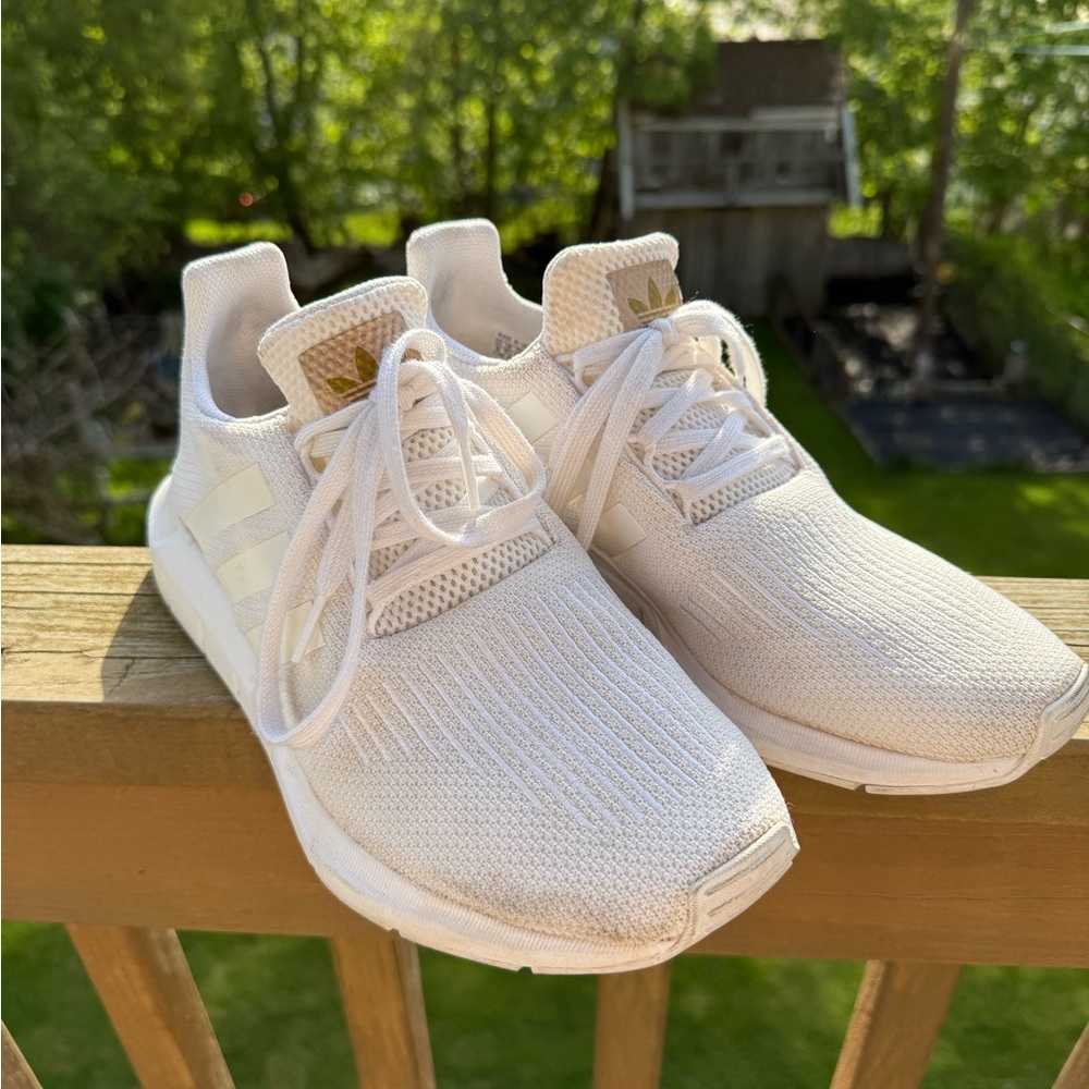 White womens Adidas running sneakers